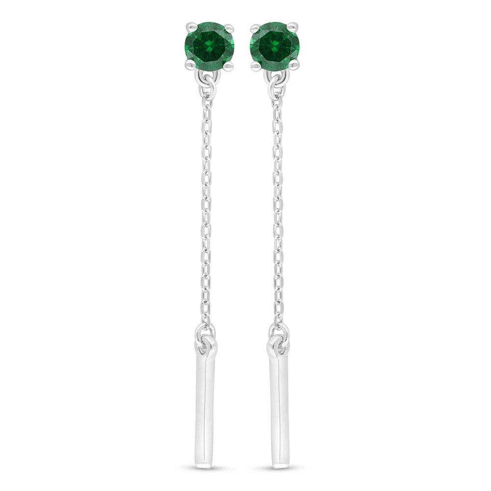 Sterling Silver 925 Earring Rhodium Plated Embedded With Emerald Zircon