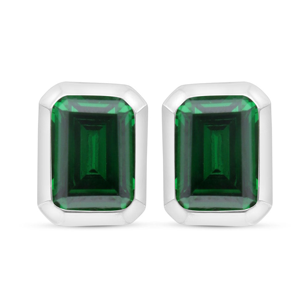 Sterling Silver 925 Earring Rhodium Plated Embedded With Emerald Zircon