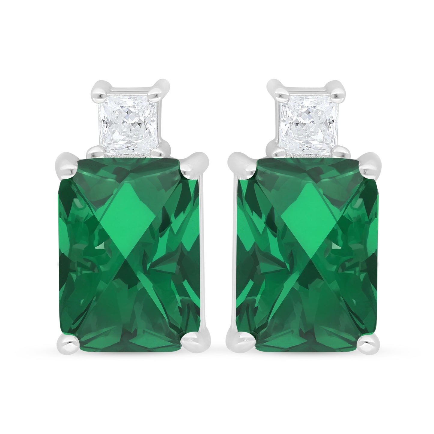 اقراط من الفضة الخالصة عيار 925 مطلية روديوم مرصعة زركون زمردي و فص ابيض