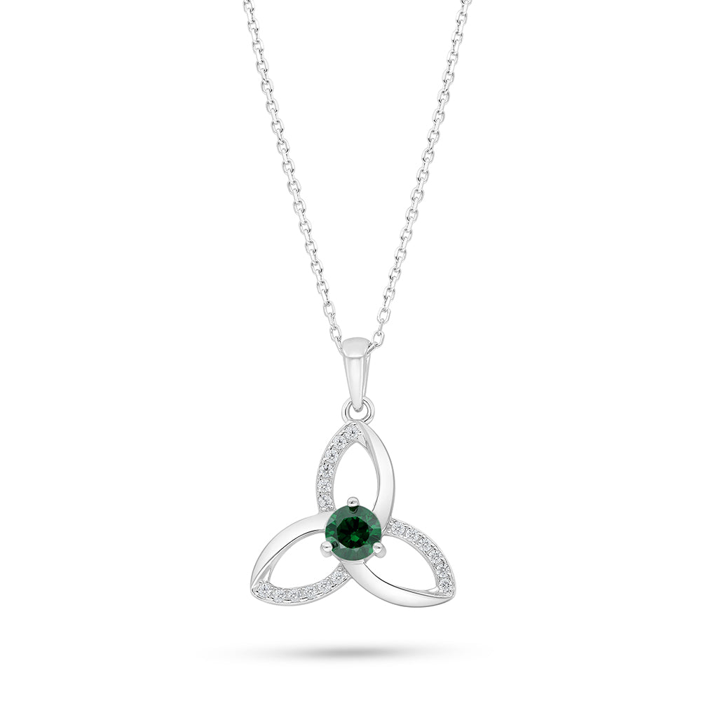 Sterling Silver 925 Necklace Rhodium Plated Embedded With Emerald Zircon And White Zircon