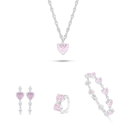 طقم من الفضة الخالصة عيار 925 مطلي روديوم مرصع احجار زركون بنك و فص ابيض