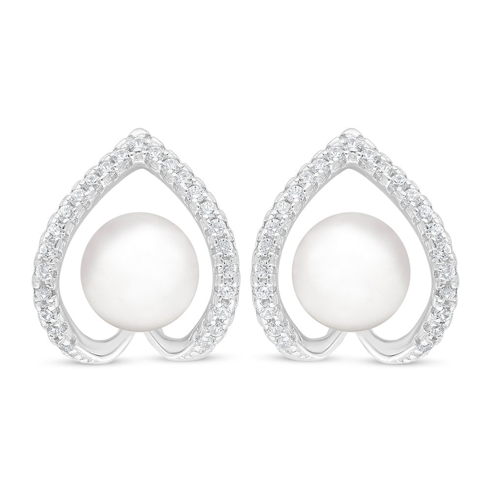 اقراط من الفضة الخالصة عيار 925 مطلية روديوم مرصعة لولو ابيض طبيعي و فص ابيض