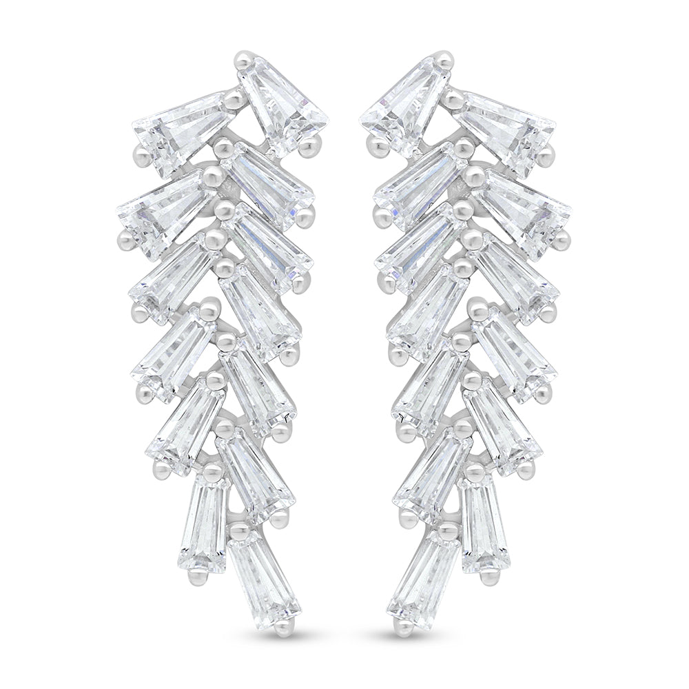 Sterling Silver 925 Earring Rhodium Plated Embedded With White Zircon