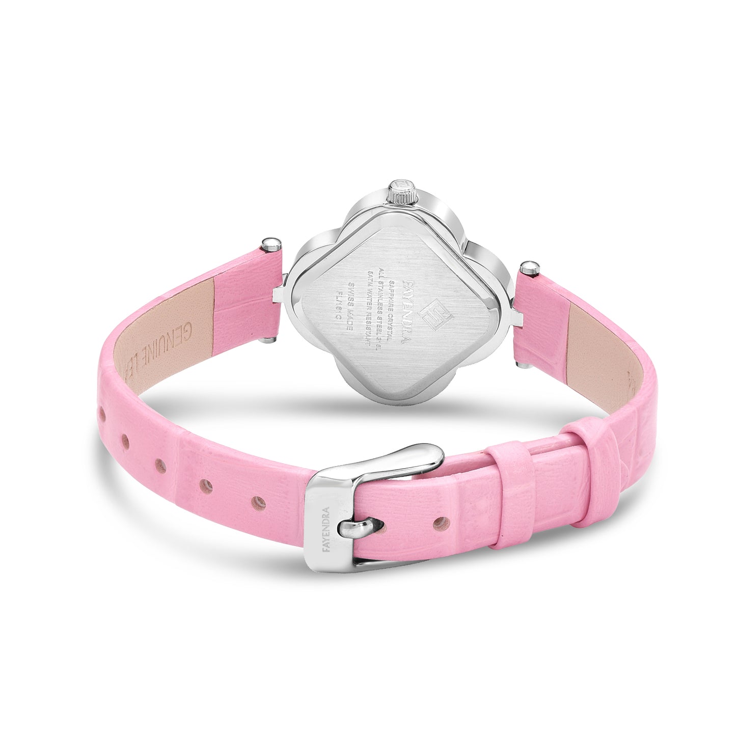 Stainless Steel 316L Watch Silver Color Pink Leather Embedded With White Zircon - PINK MOP DIAL