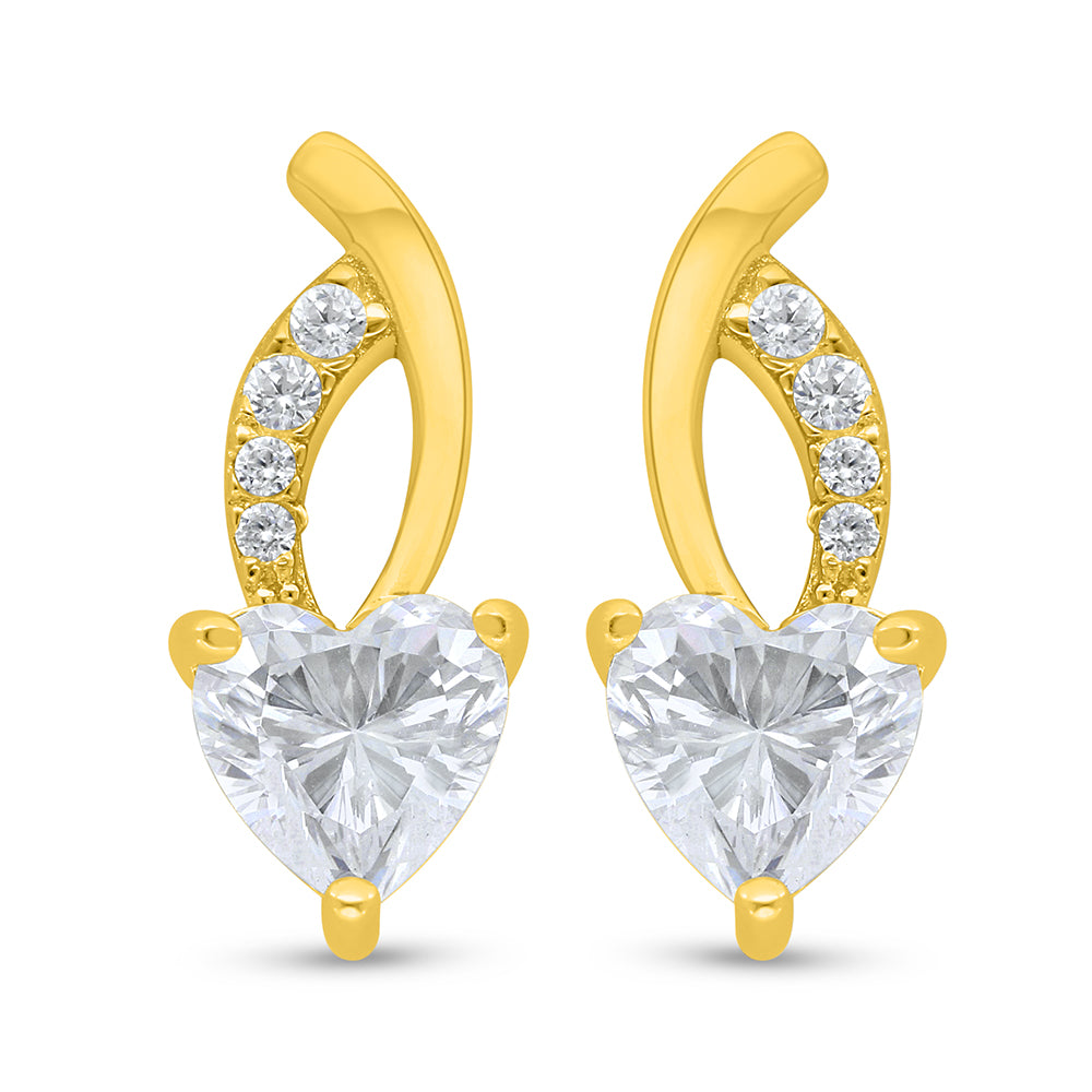 Sterling Silver 925 Earring Golden Plated Embedded With White Zircon