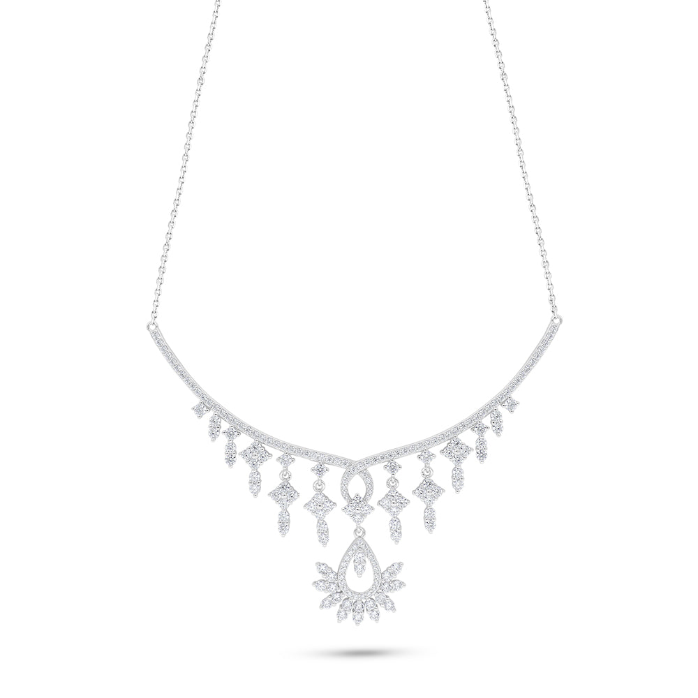 Sterling Silver 925 Necklace Rhodium Plated Embedded With White Zircon