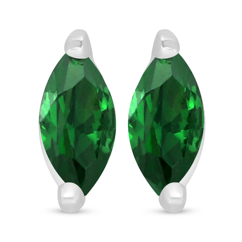 Sterling Silver 925 Earring Rhodium Plated Embedded With Emerald Zircon