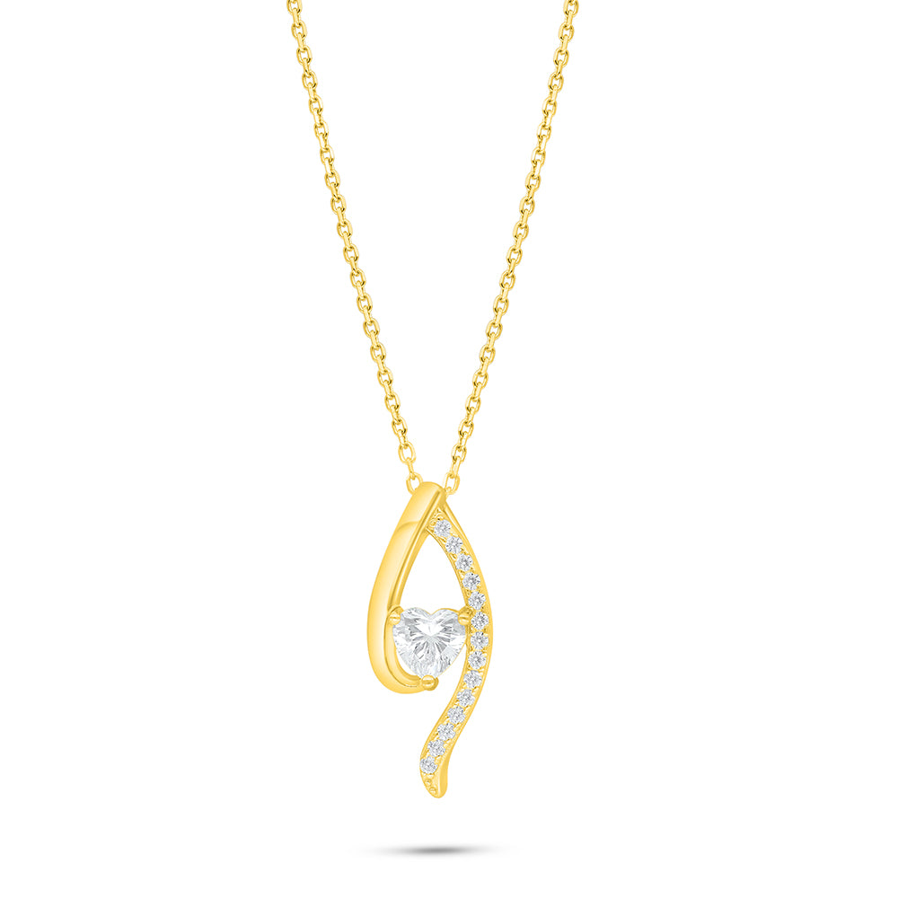 Sterling Silver 925 Necklace Golden Plated Embedded With White Zircon