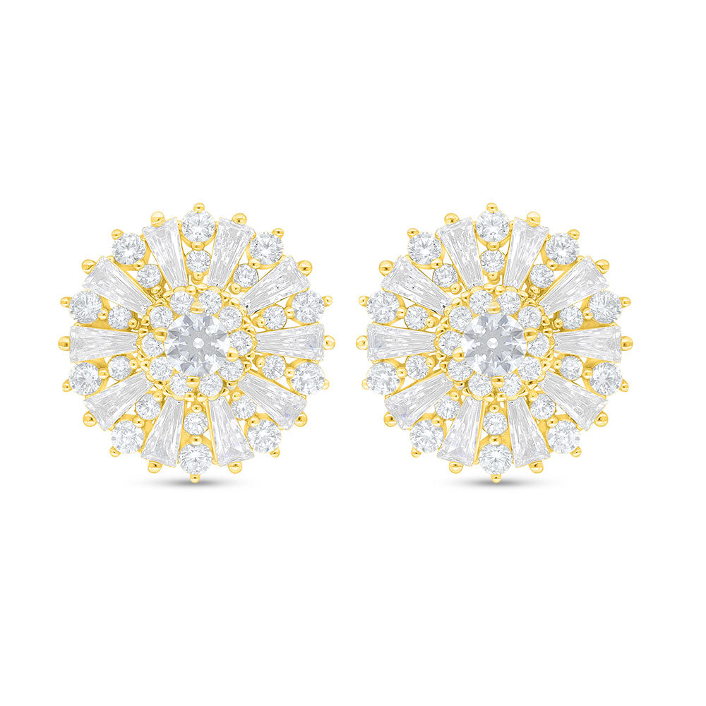Sterling Silver 925 Earring Golden Plated Embedded With White Zircon