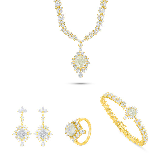 Sterling Silver 925 SET Golden Plated Embedded With Diamond Zircon And White Zircon