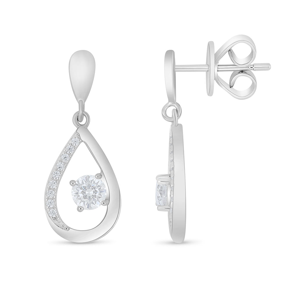 Sterling Silver 925 Earring Rhodium Plated Embedded With White Zircon