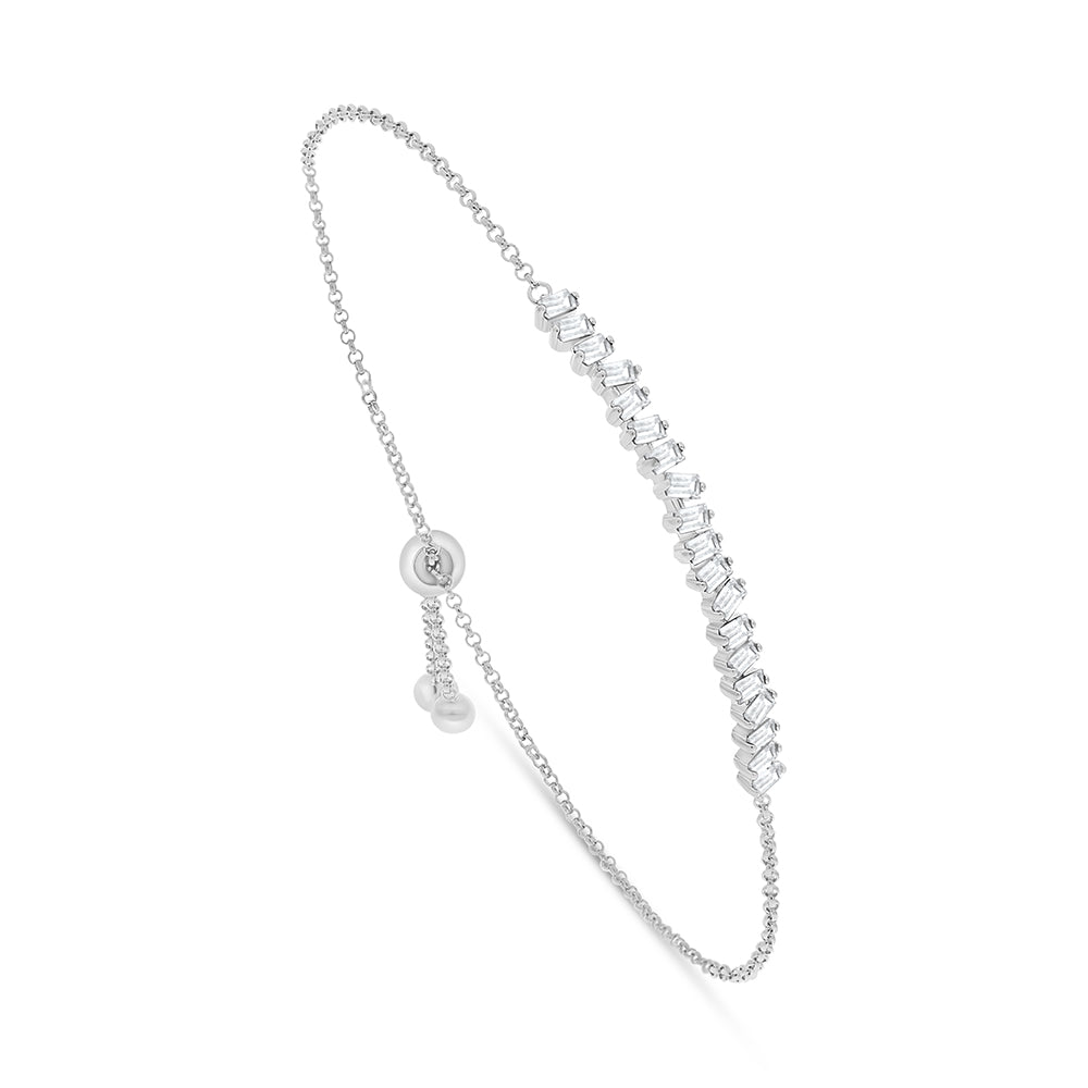 Sterling Silver 925 Bracelet Rhodium Plated Embedded With White Zircon