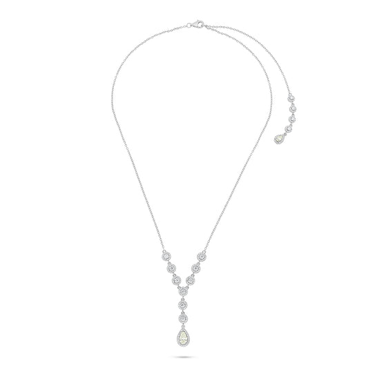 عقد من الفضة الخالصة عيار 925 مطلي روديوم مرصع بالزركون الكناري الالماسي و فص ابيض