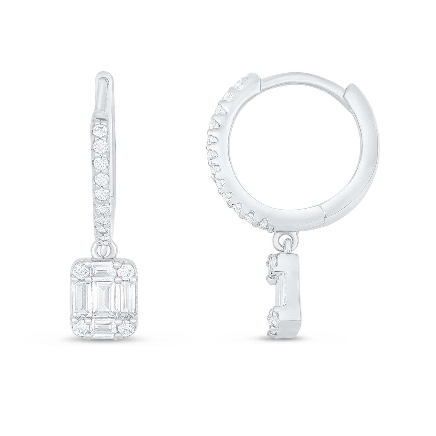 Sterling Silver 925 Earring Rhodium Plated Embedded With White Zircon