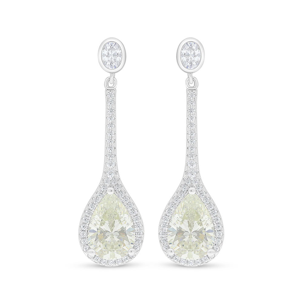 Sterling Silver 925 Earring Rhodium Plated Embedded With Yellow Diamond And White Zircon