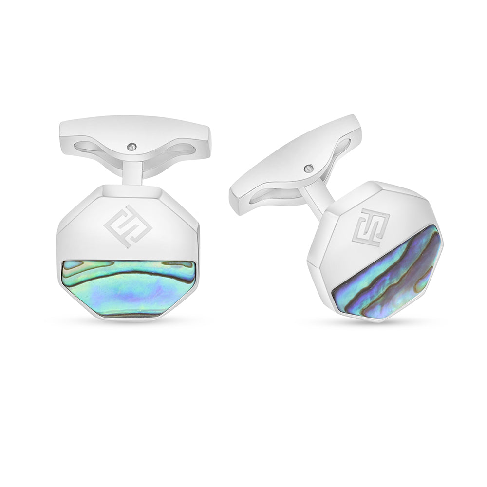Stainless Steel Cufflink 316L Embedded With Paua Shell Shiny Steel