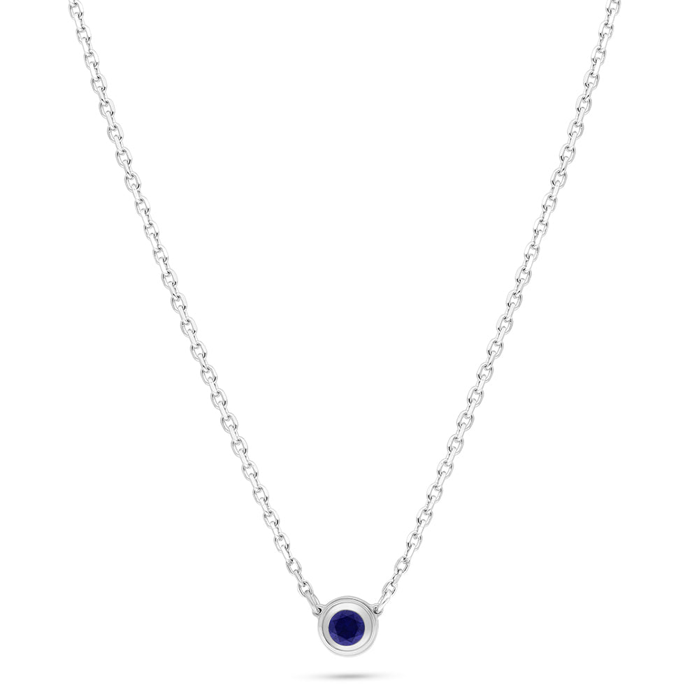 Sterling Silver 925 Necklace Rhodium Plated Embedded With Sapphire Corundum