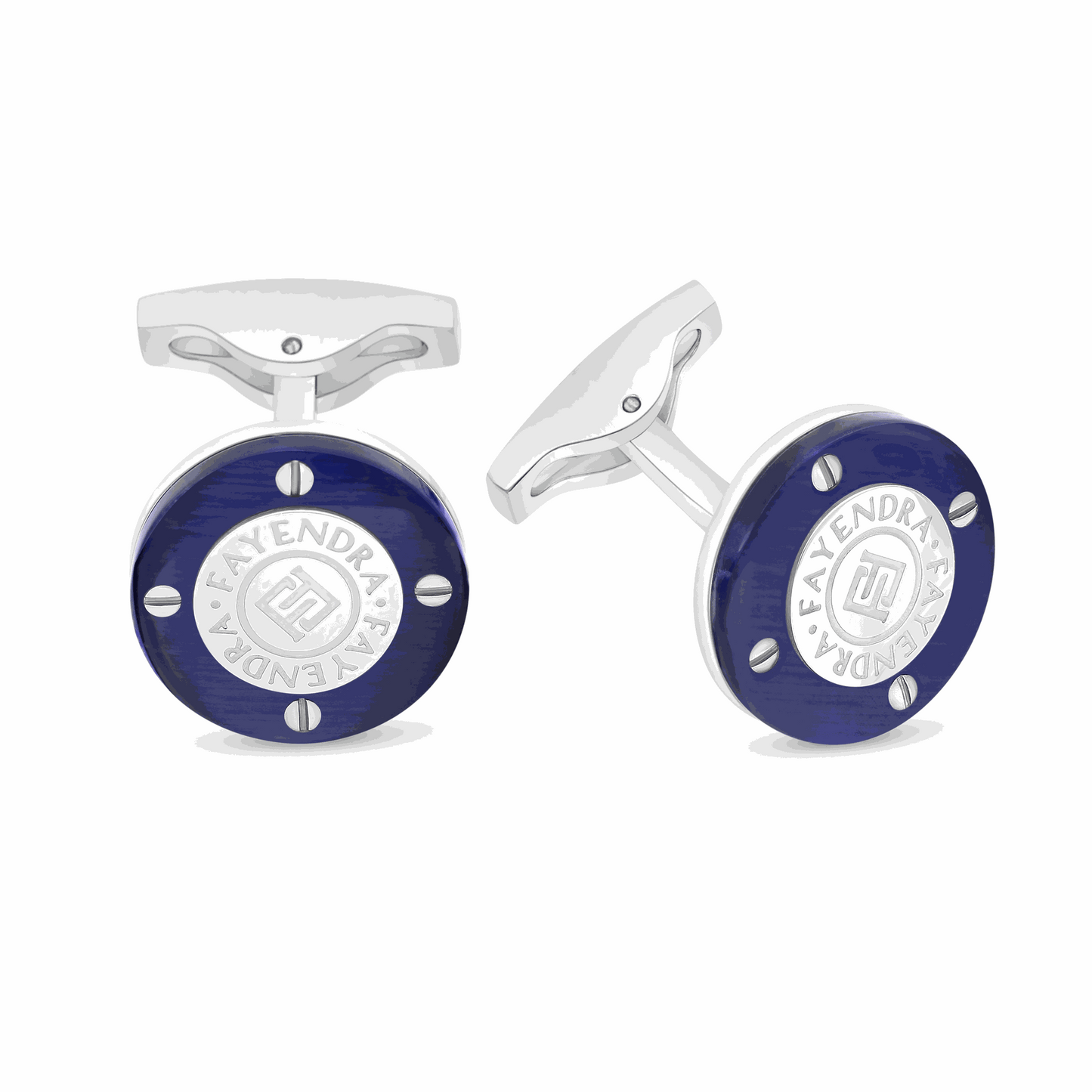 Stainless Steel Cufflink 316L Embedded With Blue Tiger Eye Shiny Steel
