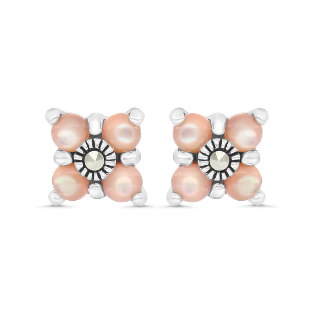 اقراط من الفضة الخالصة عيار 925 مرصعه احجار صدف وردي طبيعي و ماركسايت