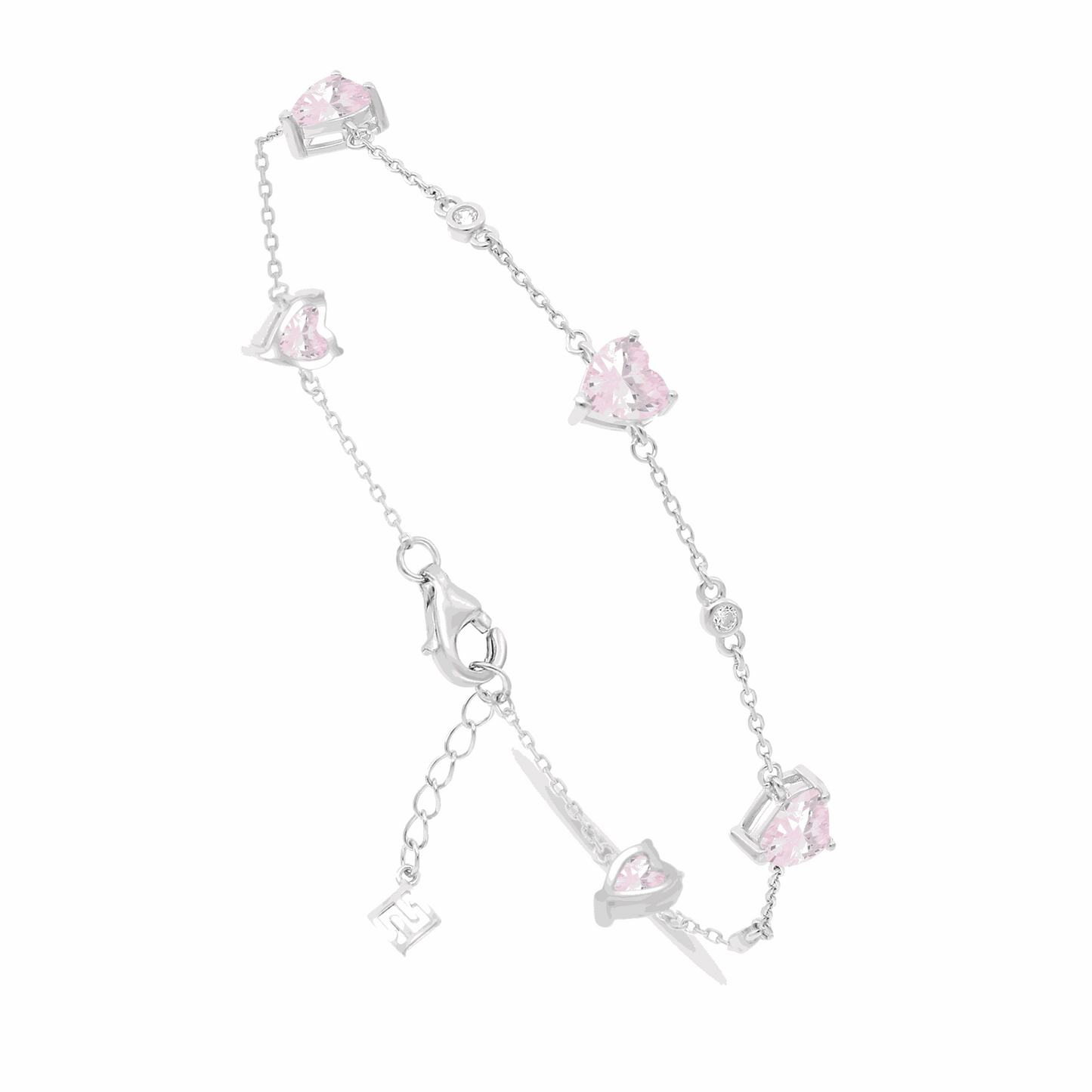 Sterling Silver 925 Bracelet Rhodium Plated Embedded With Pink Zircon And White Zircon