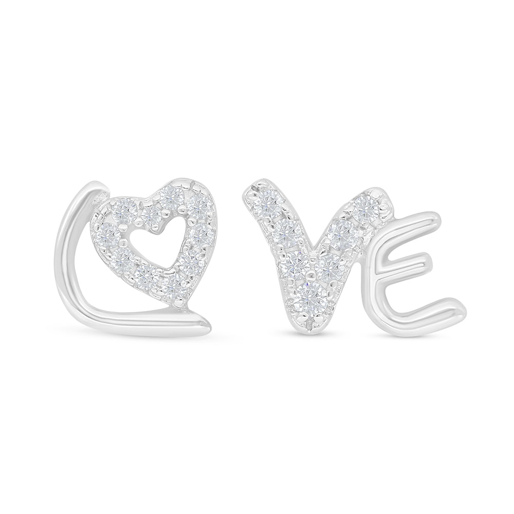 Sterling Silver 925 Earring Rhodium Plated Embedded With White Zircon