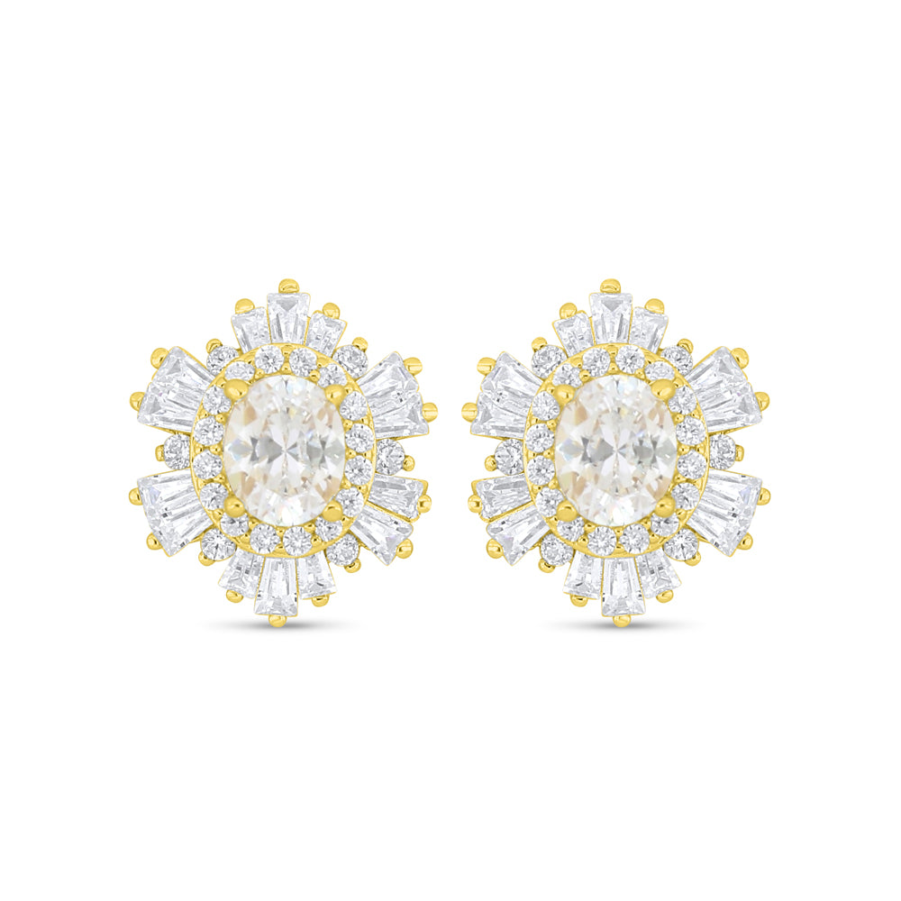 Sterling Silver 925 Earring Golden Plated Embedded With White Zircon