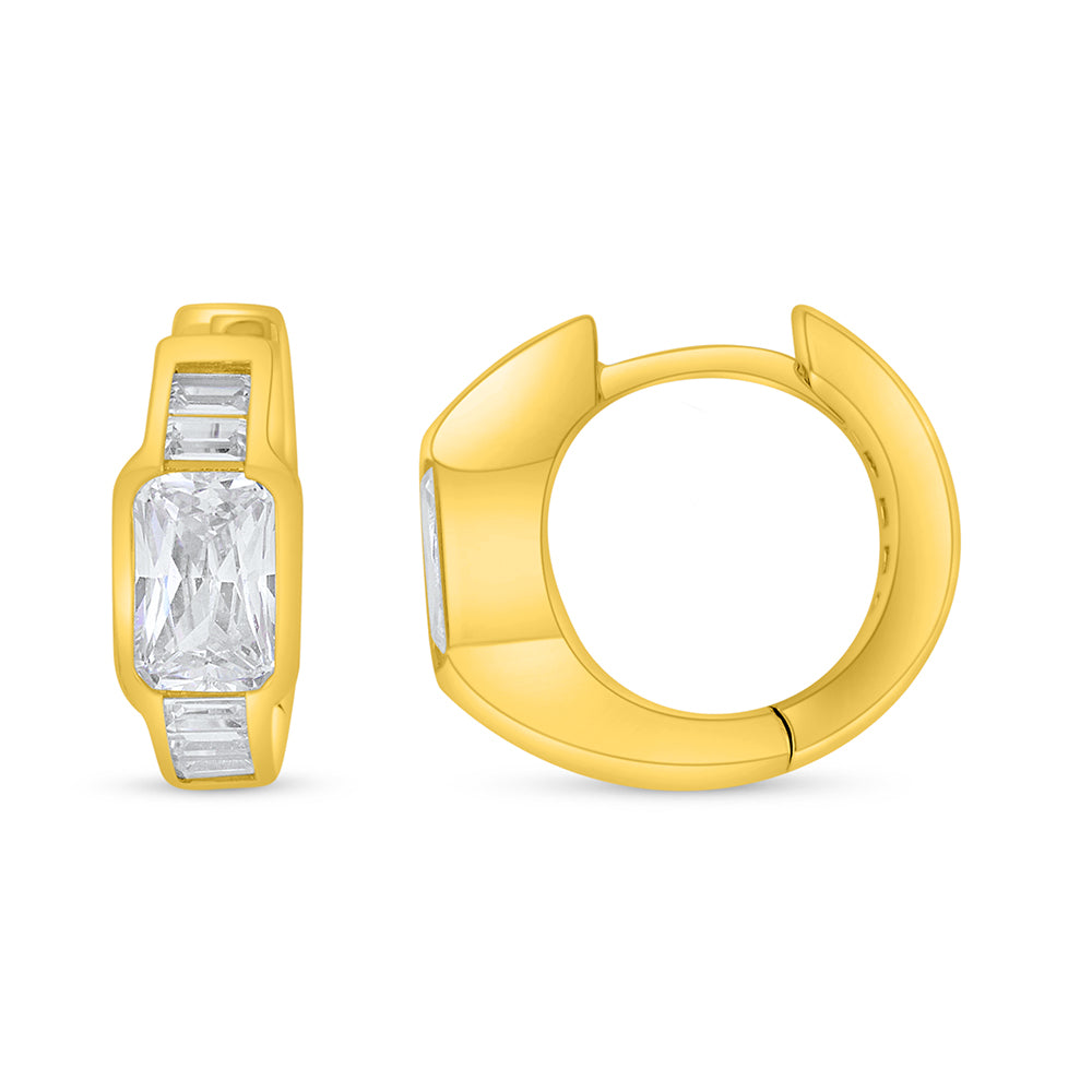 Sterling Silver 925 Earring Golden Plated Embedded With White Zircon