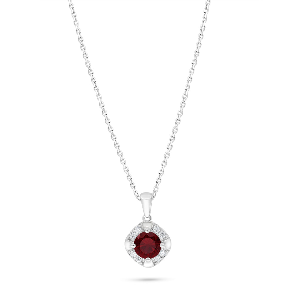 Sterling Silver 925 Necklace Rhodium Plated Embedded With Ruby Corundum And White Zircon