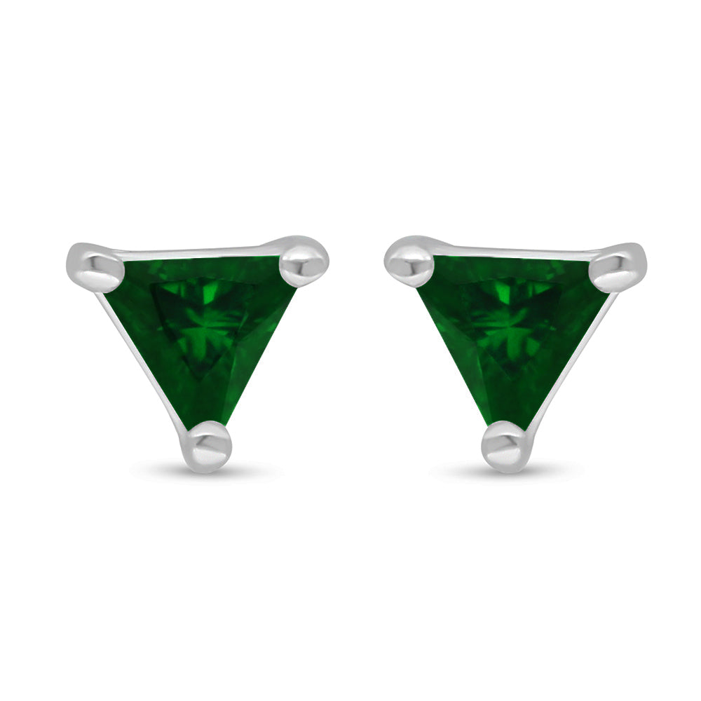 Sterling Silver 925 Earring Rhodium Plated Embedded With Emerald Zircon