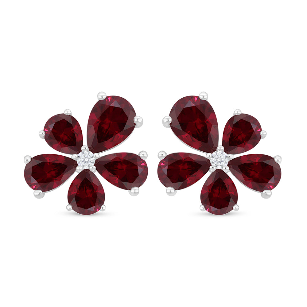 اقراط من الفضة الخالصة عيار 925 مطلية روديوم مرصعة ياقوت كروندوم و فص ابيض