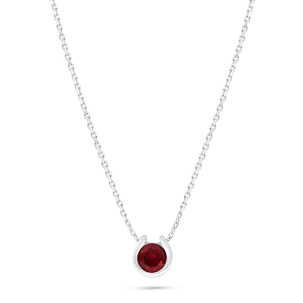 Sterling Silver 925 Necklace Rhodium Plated Embedded With Ruby Corundum