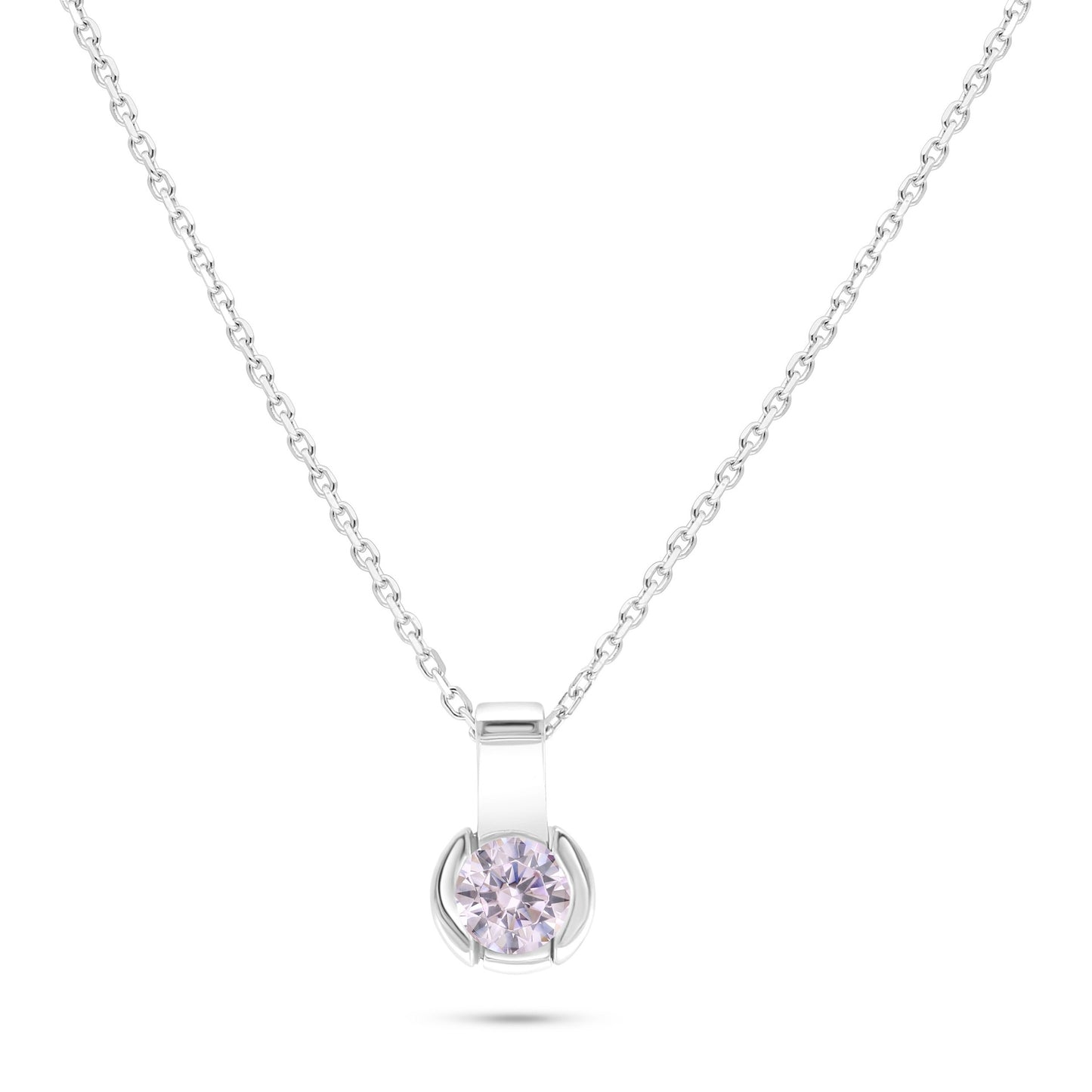 Sterling Silver 925 Necklace Rhodium Plated Embedded With pink Zircon