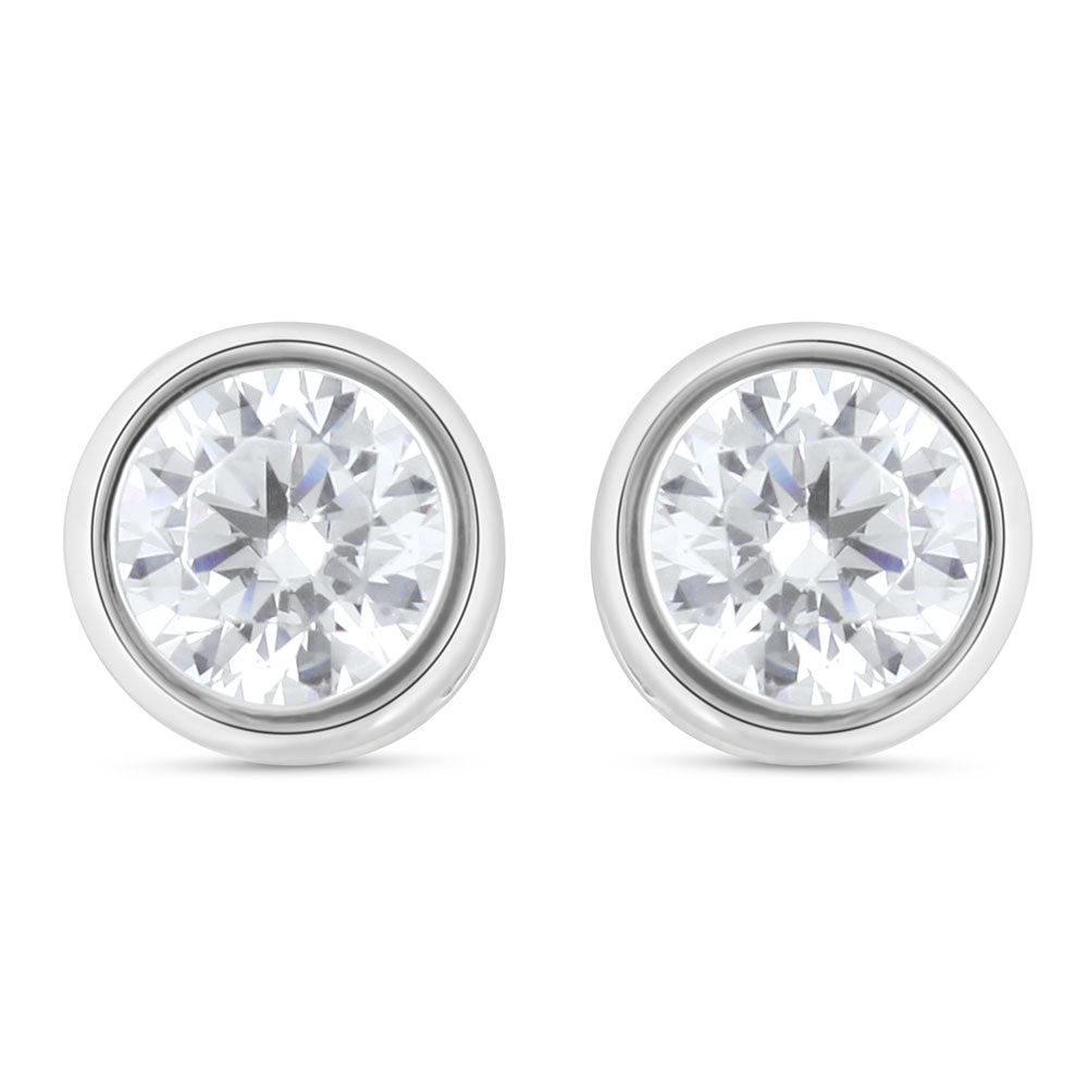Sterling Silver 925 Earring Rhodium Plated Embedded With White Zircon