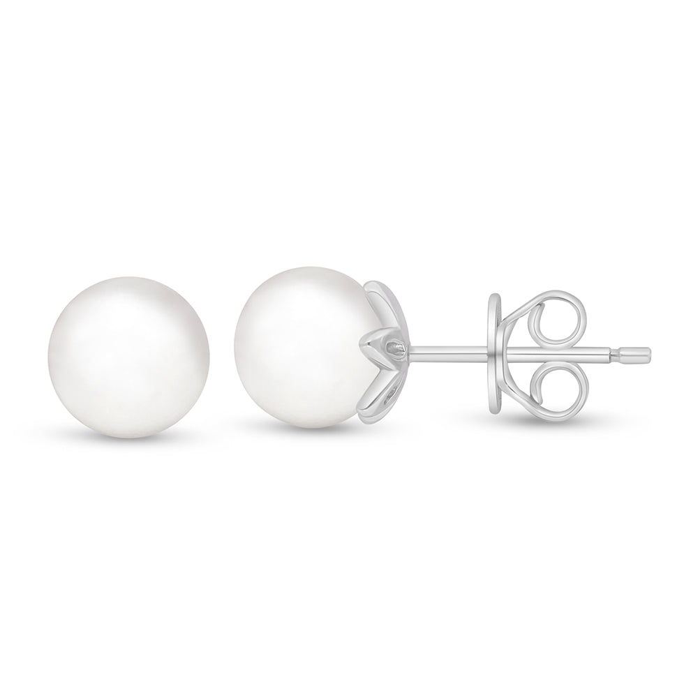 Sterling Silver 925 Earring Rhodium Plated Embedded With Natural White Pearl