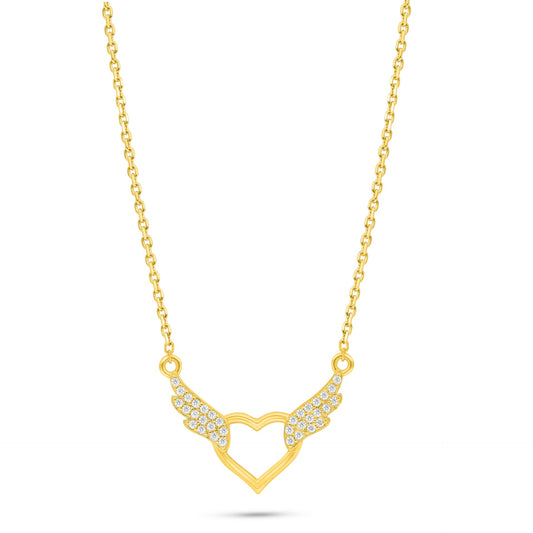 Sterling Silver 925 Necklace Golden Plated Embedded With White Zircon