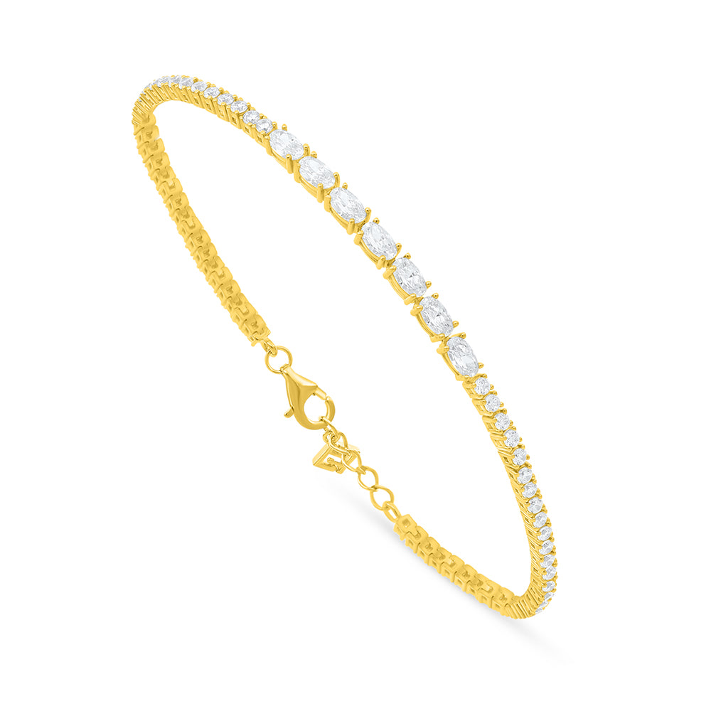 Sterling Silver 925 Bracelet Golden Plated Embedded With White Zircon