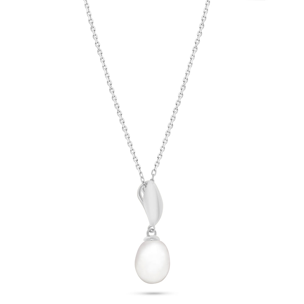 Sterling Silver 925 Necklace Rhodium Plated Embedded With Natural White Pearl