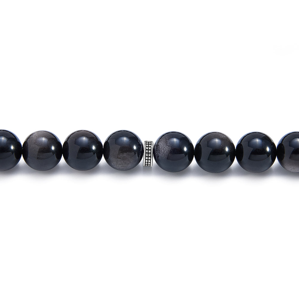 سبحة 33 اوبسديم فضى بيلية 12 مم طقم ستانلس ستيل عيار 316L مطلى فضي واسود