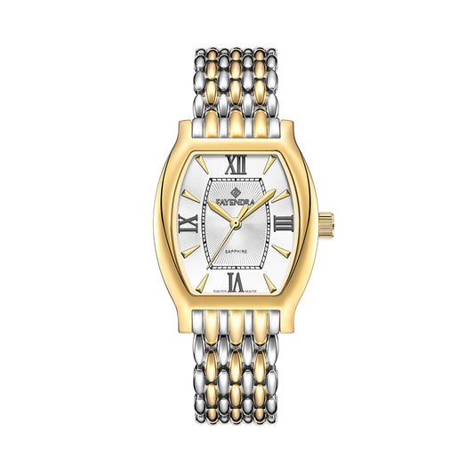 ساعة ستانلس ستيل عيار 316 بلون فضي و ذهبي - مينا معدنية باللون الفضي