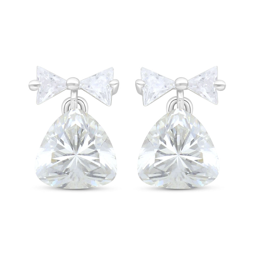 Sterling Silver 925 Earring Rhodium Plated Embedded With Yellow Zircon And White Zircon