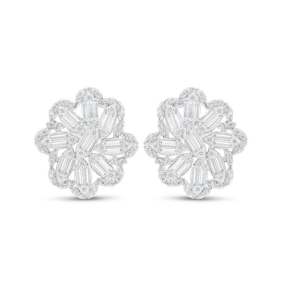 Sterling Silver 925 Earring Rhodium Plated Embedded With White Zircon