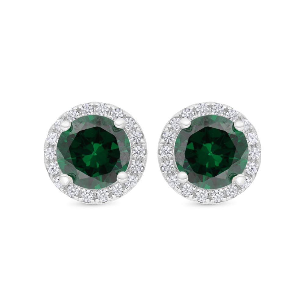 اقراط من الفضة الخالصة عيار 925 مطلية روديوم مرصعة زركون زمردي و فص ابيض