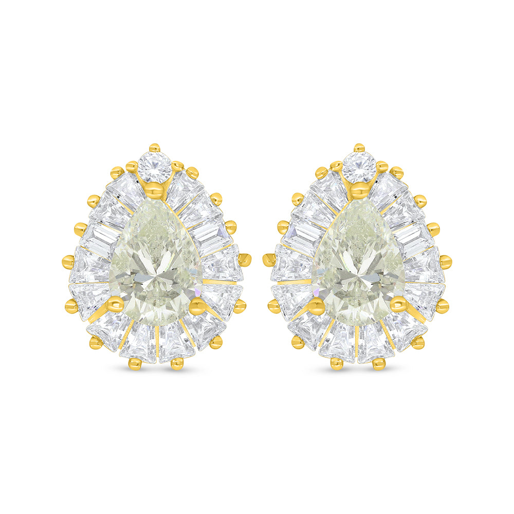 Sterling Silver 925 Earring Golden Plated Embedded With Diamond Zircon And White Zircon