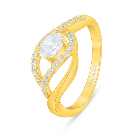 خاتم من الفضة الخالصة عيار 925 مطلي ذهبي مرصع فص ابيض