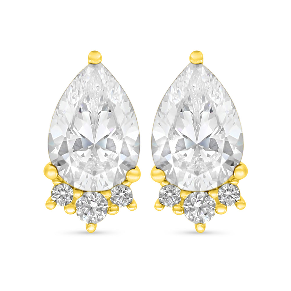 اقراط من الفضة الخالصة عيار 925 مطلي ذهبي مرصعة فص ابيض