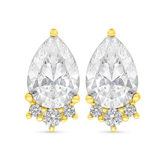 اقراط من الفضة الخالصة عيار 925 مطلي ذهبي مرصعة فص ابيض