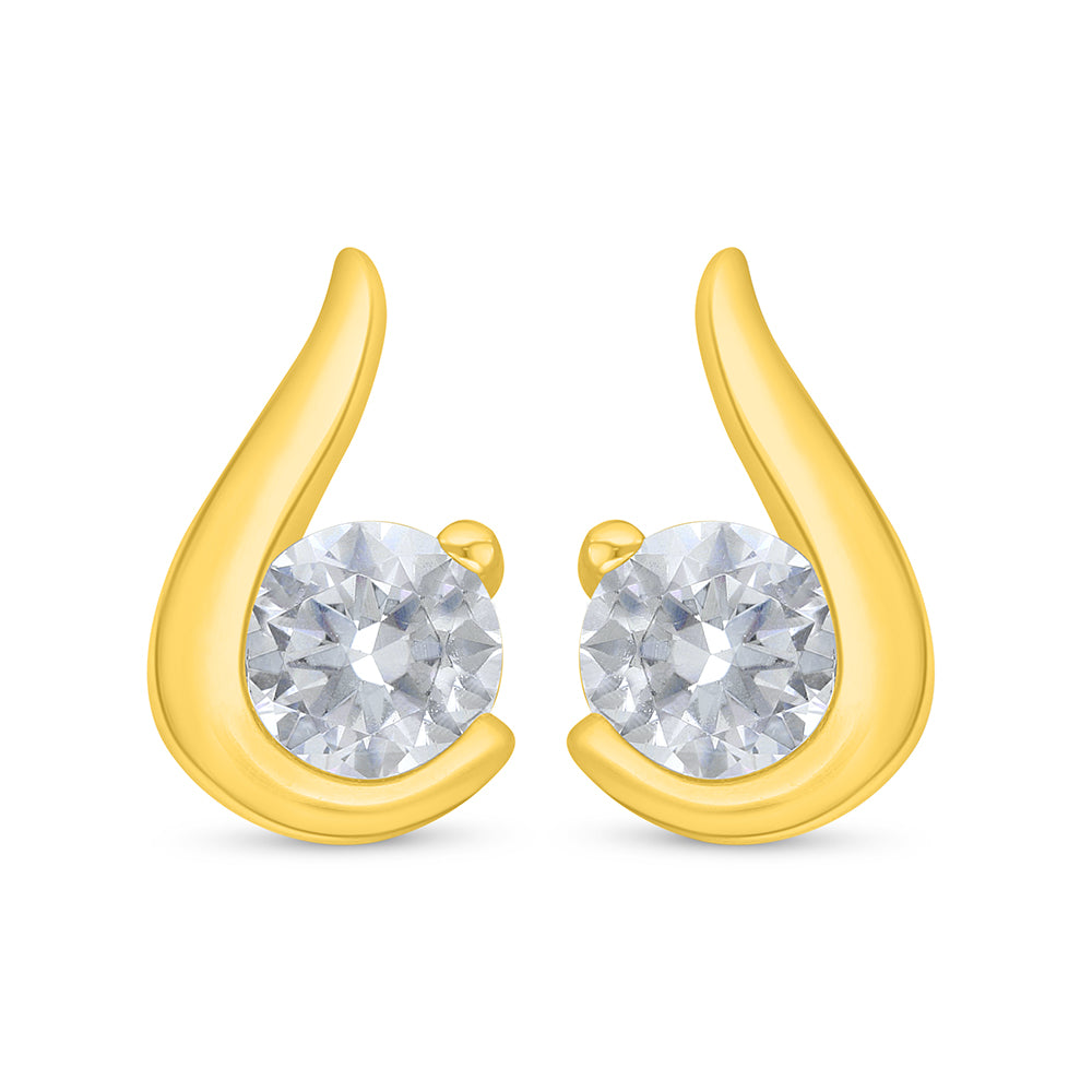 Sterling Silver 925 Earring Golden Plated Embedded With White Zircon