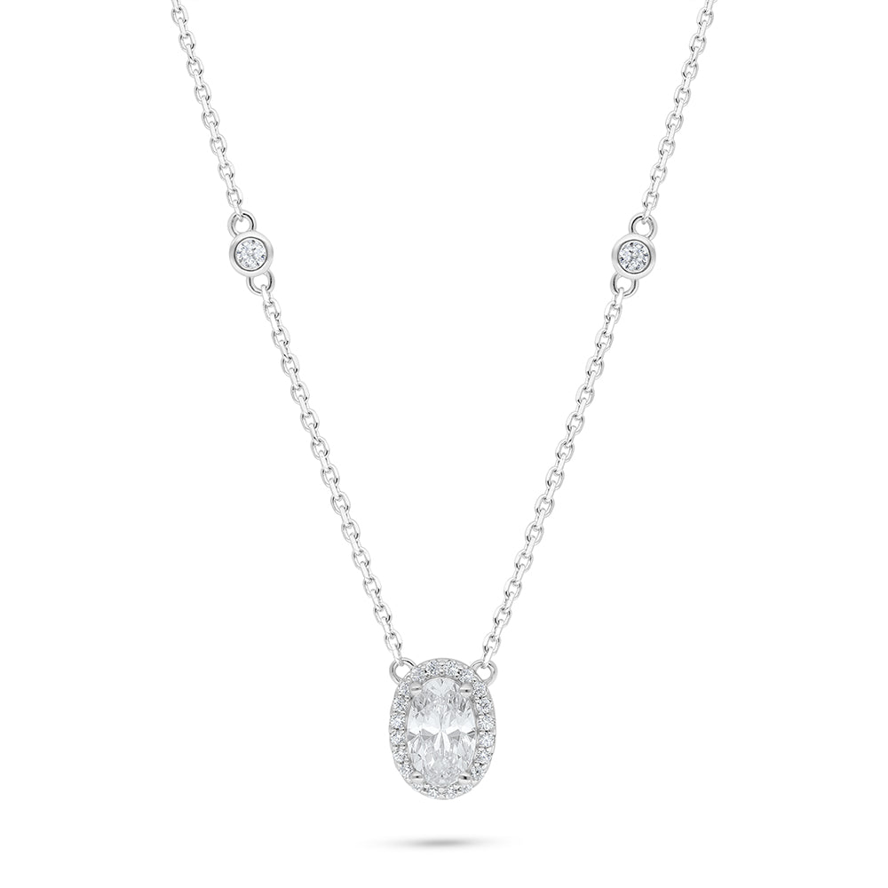Sterling Silver 925 Necklace Rhodium Plated Embedded With White Zircon