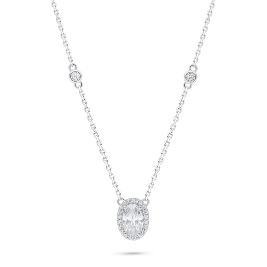 Sterling Silver 925 Necklace Rhodium Plated Embedded With White Zircon