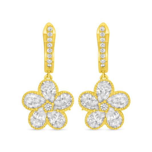 اقراط من الفضة الخالصة عيار 925 مطلي ذهبي مرصعة فص ابيض